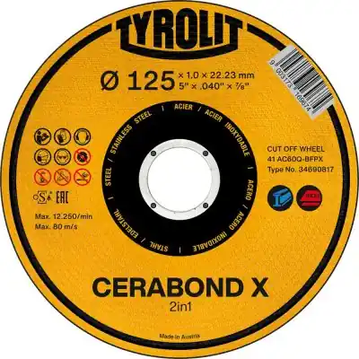 Ověřený Řezný kotouč CERABOND X 125 x 1,6 mm, rovný Ocel+INOX Tyrolit 34597629