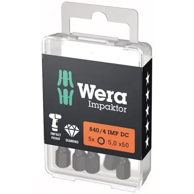 Horká Nabídka Bit Impaktor 1/4" DIN 3126 E6,3 vnitřní šestihran 5 x 50 mm balení 5 ks Wera