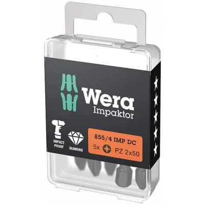 Horká Nabídka Bit Impaktor 1/4" DIN 3126 E6,3 PZ2 x 50 mm balení 5 ks Wera