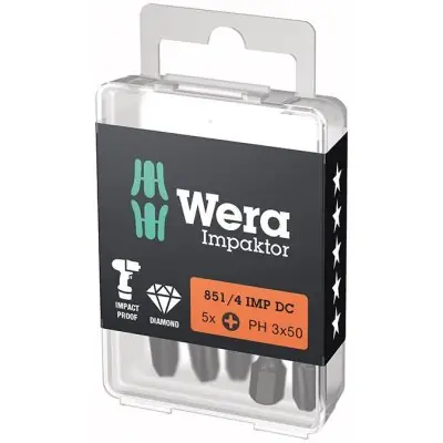 Bit Impaktor 1/4" DIN 3126 E6,3 PH3 x 50 mm balení 5 ks Wera Novinka