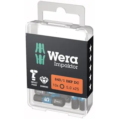 Značkový Bit Impaktor 1/4" DIN 3126 C6,3 vnitřní šestihran 5 x 25 mm balení 10 ks Wera