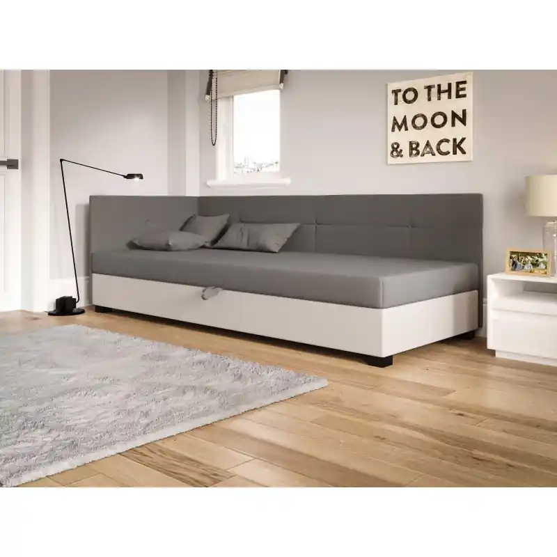 Akční Cena Jednolůžková čalouněná postel 120x195 LOCIKA PLUS 1 - světle šedá / ecru