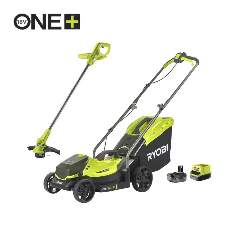 18V ONE+™ Akumulátorová sekačka na trávu, šířka záběru 33cm a 18V ONE+ ™ strunová sekačka, nastavitelná šířka záběru 23 cm OLM1833LT23A-140 Vysoce Kvalitní