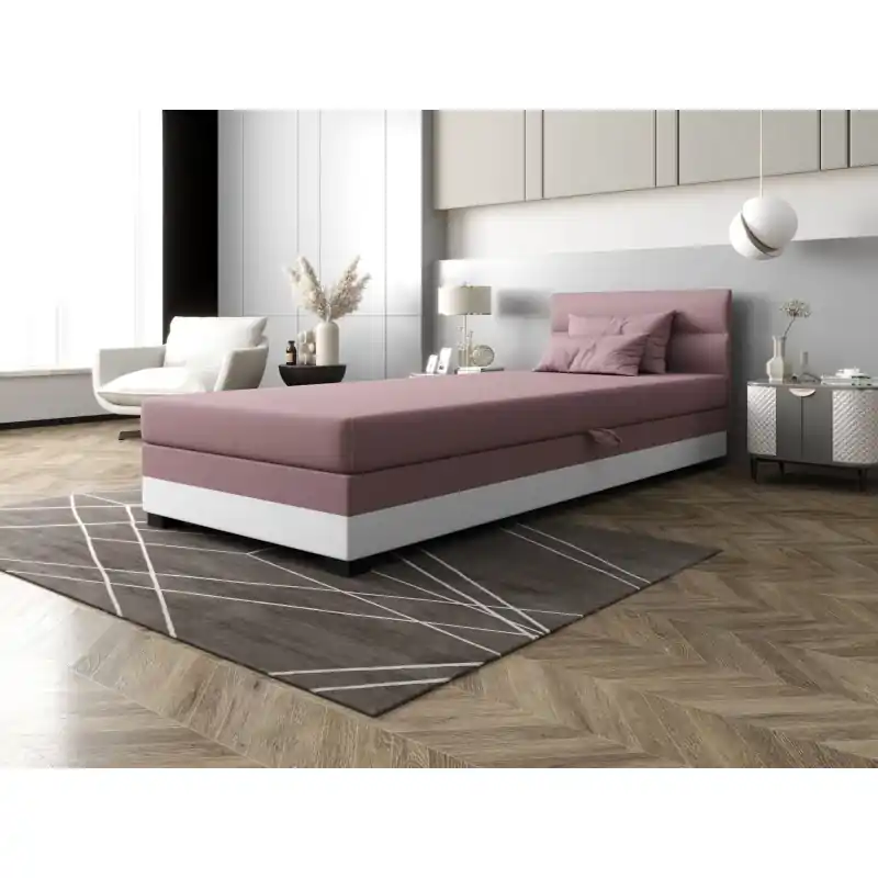 Zlevněný Jednolůžková čalouněná postel 90x195 NALINDA 1 - růžová / bílá