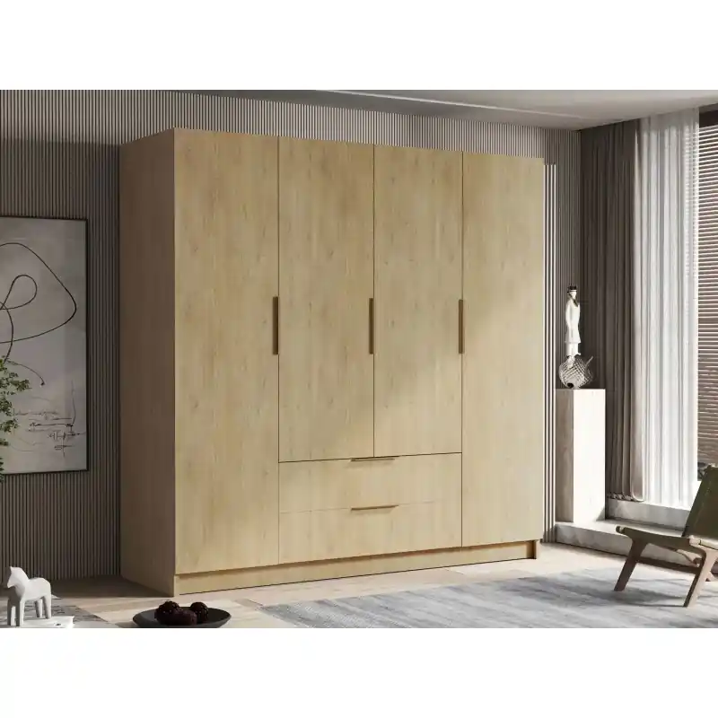 Značkový Velká šatní skříň 200 cm BETILA - dub cremona / zlatá