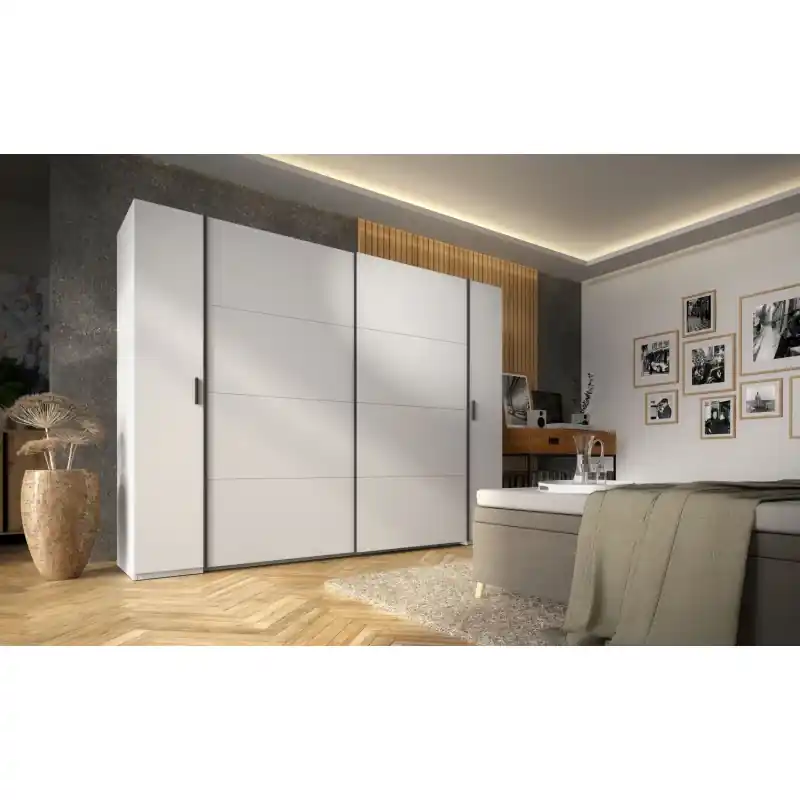 Velká šatní skříň 270 cm GIRADOT - bílá / černé úchyty Cenový Hit