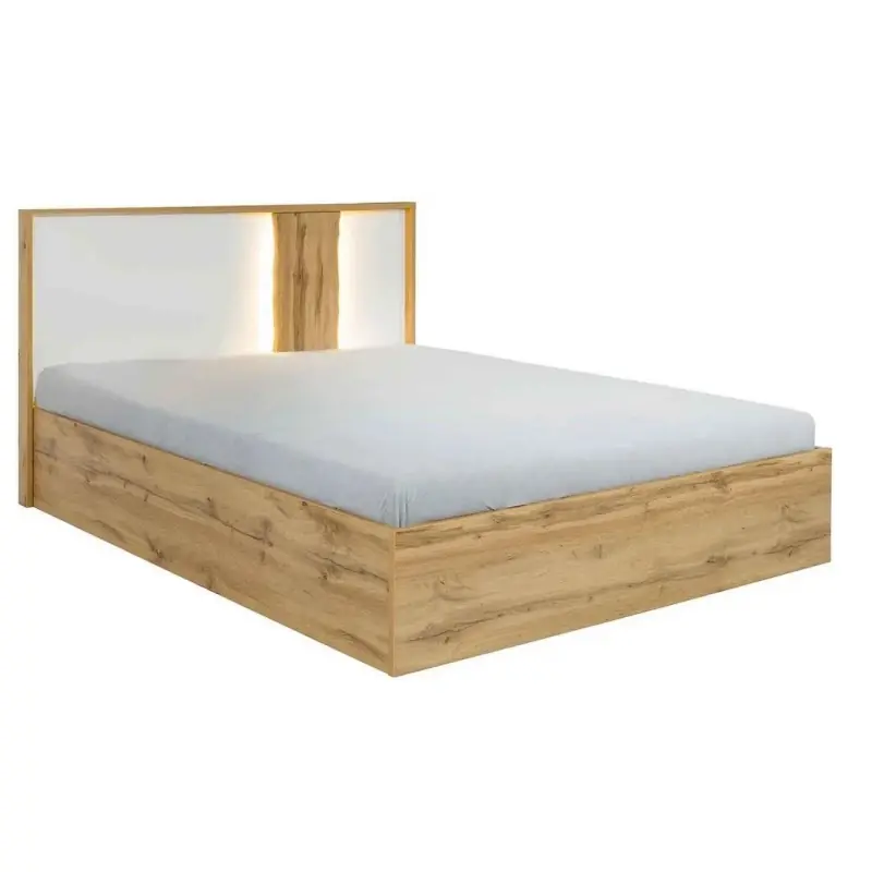 Manželská postel s úložným prostorem 180x200 GARZON - dub wotan / alpská bílá + LED osvětlení ZDARMA Kup Teď