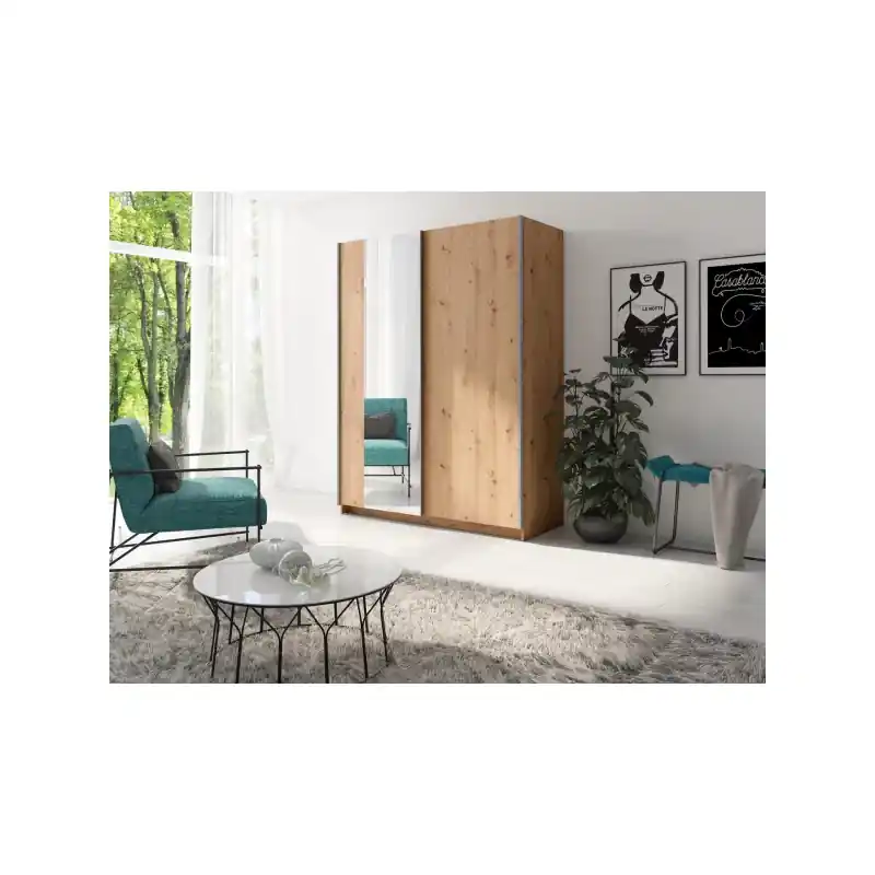 Vysoká šatní skříň 150 cm se zrcadlem LORICA - dub artisan Sleva