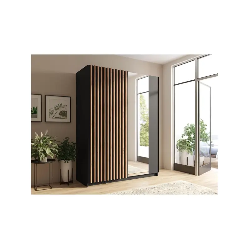 Ihned K Objednání Šatní skříň se zrcadlem 150 cm BUGA - dub artisan / černá