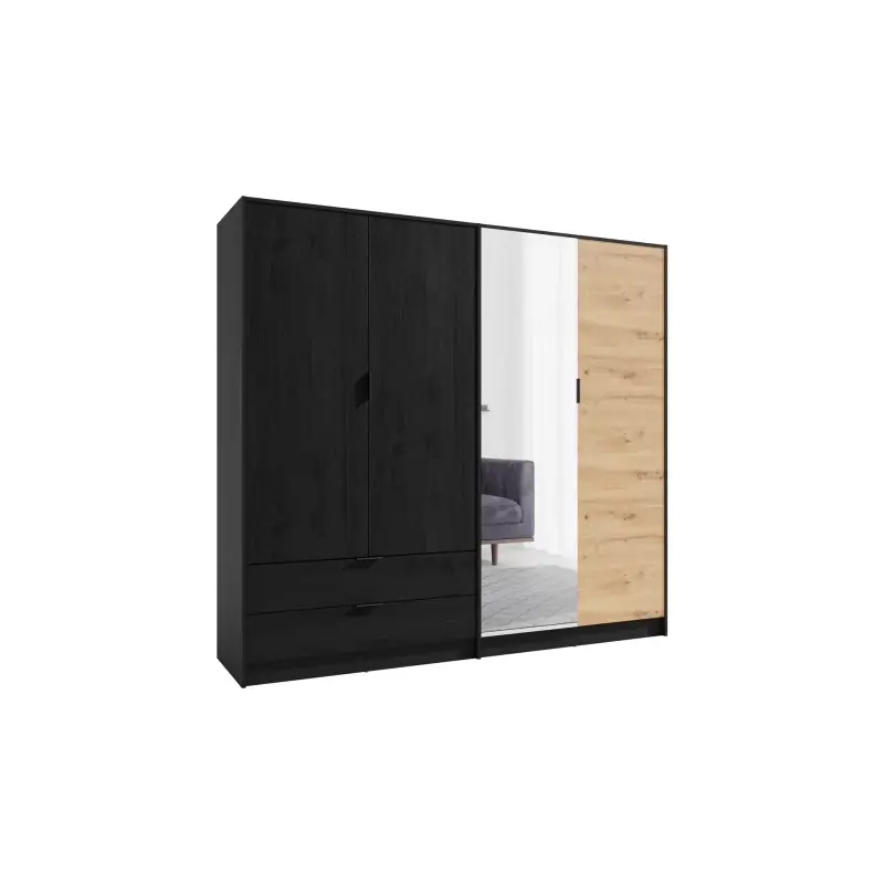Šatní skříň se zrcadlem 221 cm CIENAGA - dub artisan / černá grafitová Nejlepší Cena