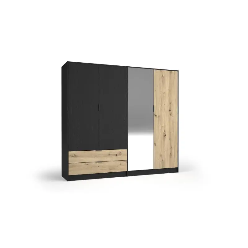 Horká Nabídka Velká zrcadlová šatní skříň 221 cm SALAMINA - dub artisan / černá grafitová