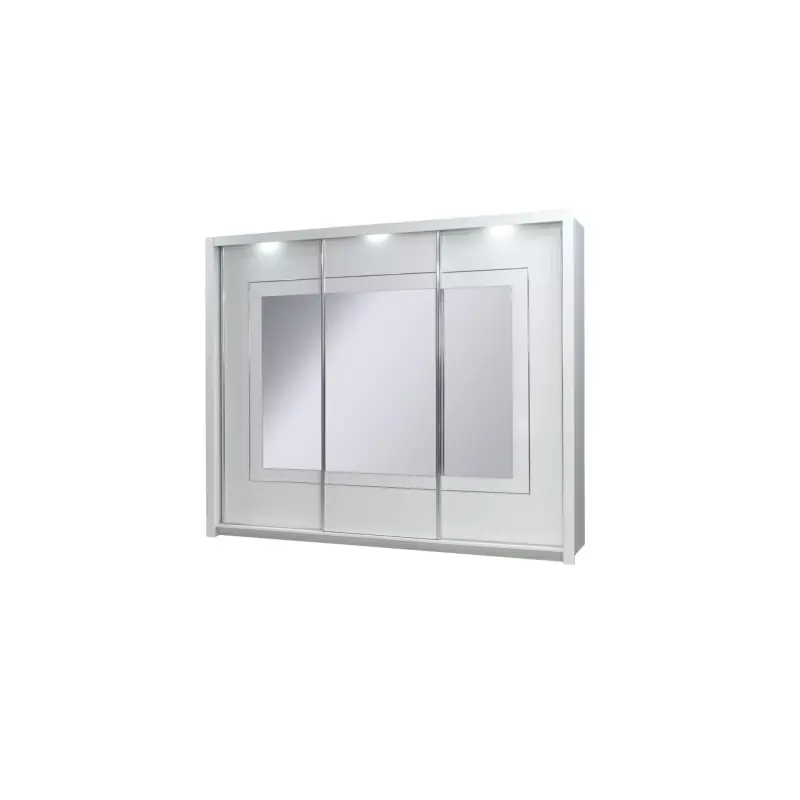 Velká zrcadlová šatní skříň 208 cm PAMPLONA - alpská bílá / lesklá bílá + LED osvětlení ZDARMA Nejlepší Cena