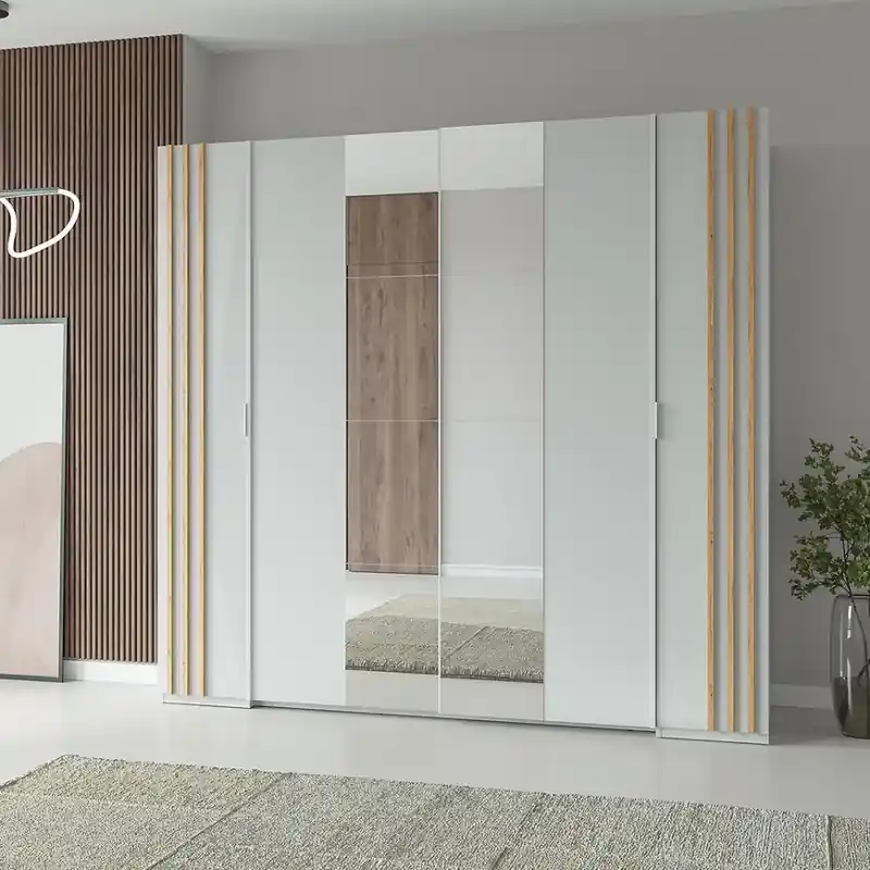 Must-Have Velká zrcadlová šatní skříň 220 cm TURBO - dub artisan / bílá
