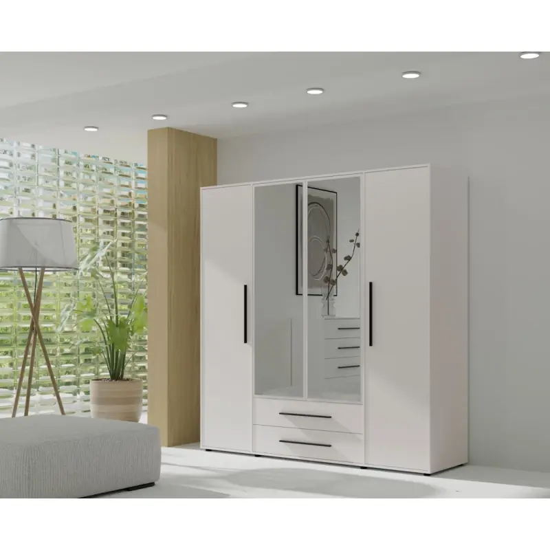 Šatní skříň se zrcadlem 198 cm ANDELINA - bílá matná Koupit Online