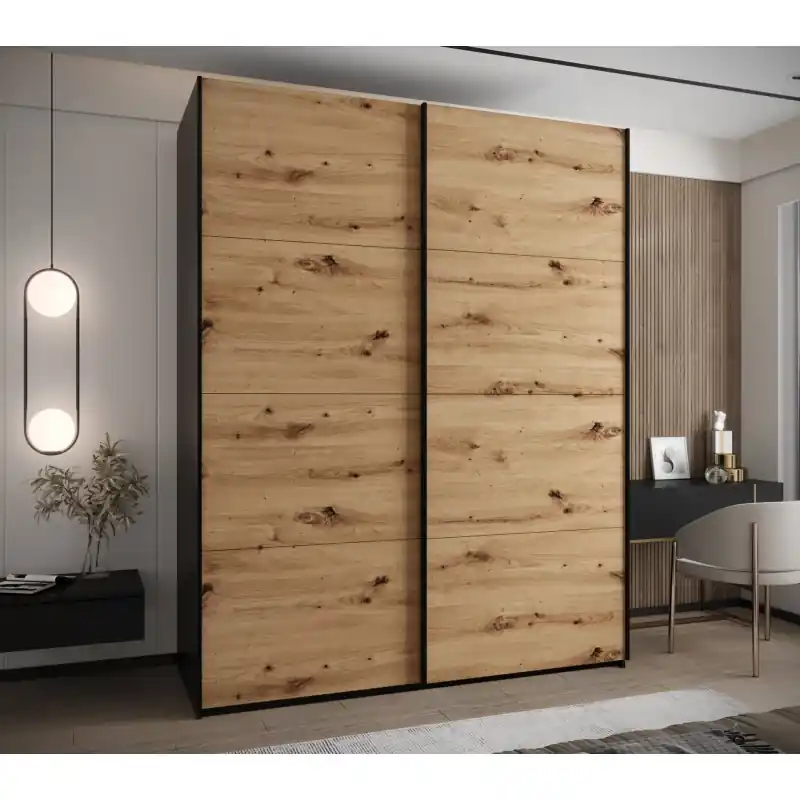 Akce Dvoudveřová skříň SAMARA 1 - 190 cm, černá / dub artisan / černá