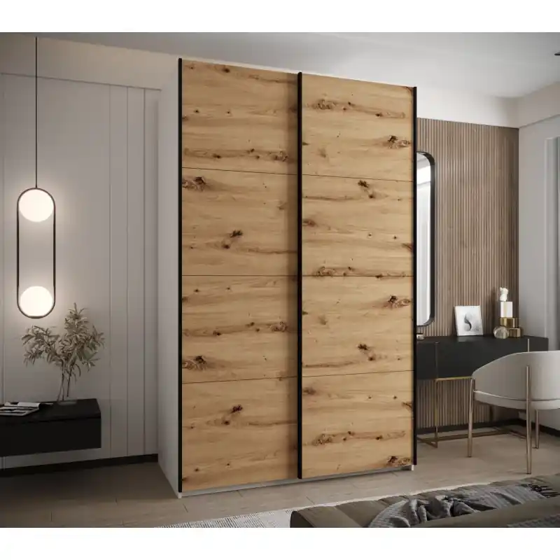 Autentický Dvoudveřová skříň SAMARA 1 - 150 cm, bílá / dub artisan / černá