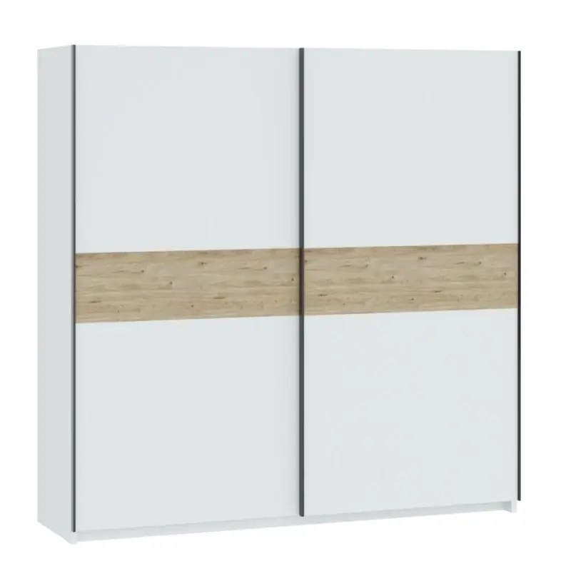 Šatní skříň 200 cm RANDLER - bílá / ořech hickory Poslední Šance