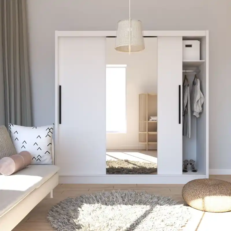 Skříň s posuvnými dveřmi 205 cm a zrcadlem VERNON - bílá Koupit Online