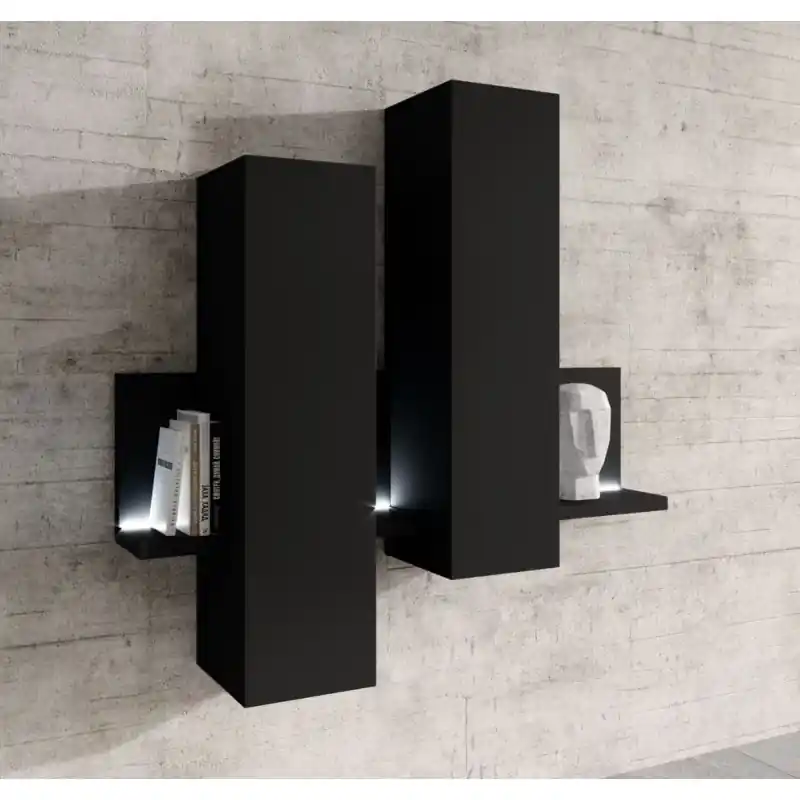 Závěsná skříňka 152 cm s LED osvětlením KIBOU - matná černá Víkendová Akce