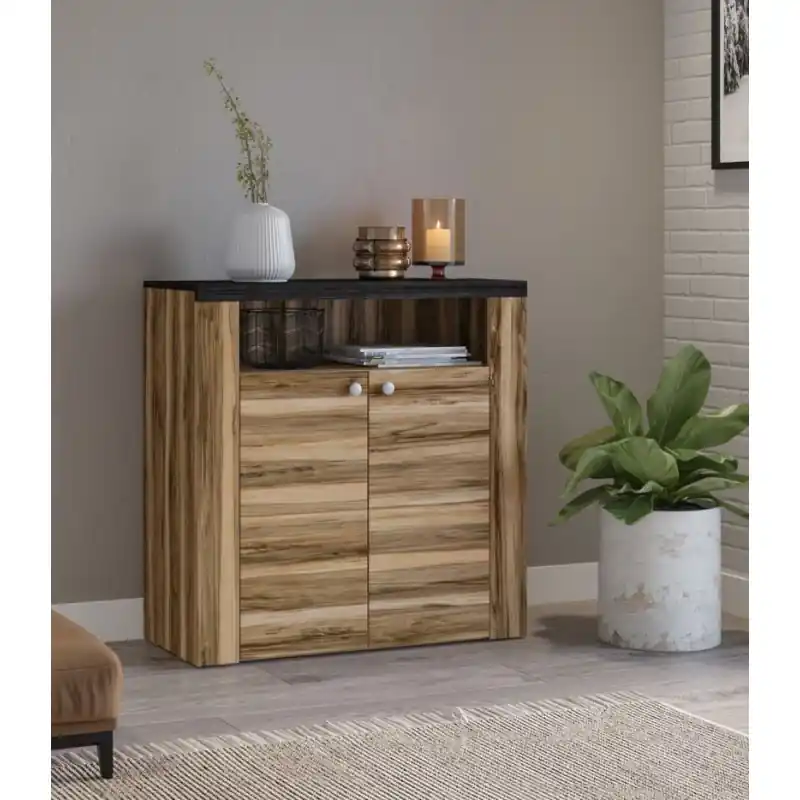 Must-Have Policový botník s dvířky LEONOR - satin nussbaum / touchwood