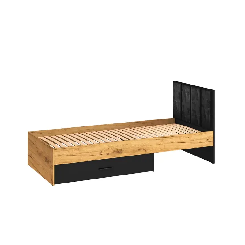 Jednolůžková postel 90x200 SABEL s úložným prostorem - černá / dub craft zlatý Poslední Šance