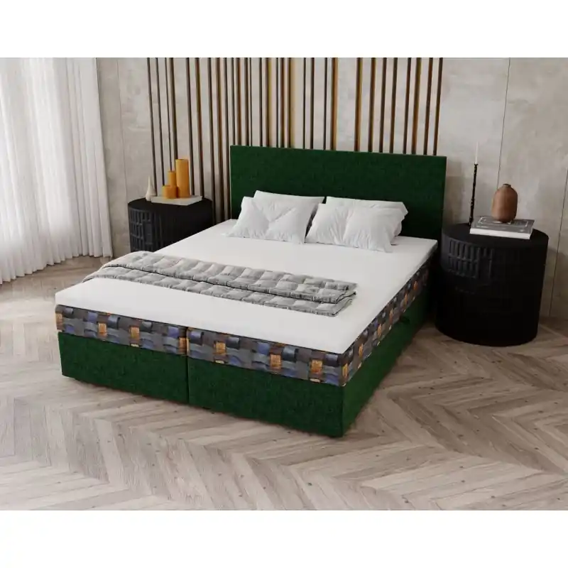 Akční Cena Čalouněná postel 140x200 OTILIE 3 s úložným prostorem - zelená + vzor