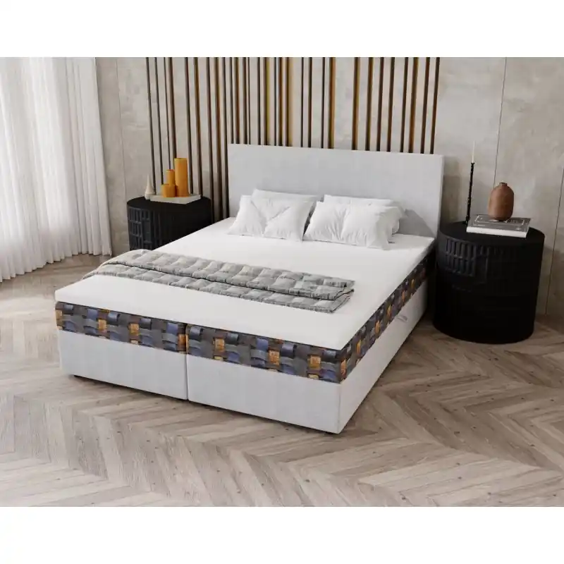 Akce Čalouněná postel 140x200 OTILIE 2 s úložným prostorem - světle šedá + vzor