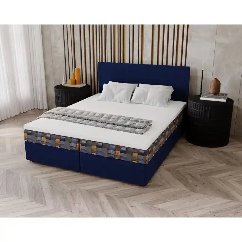 Akční Cena Čalouněná postel 140x200 OTILIE 2 s úložným prostorem - tmavě modrá + vzor