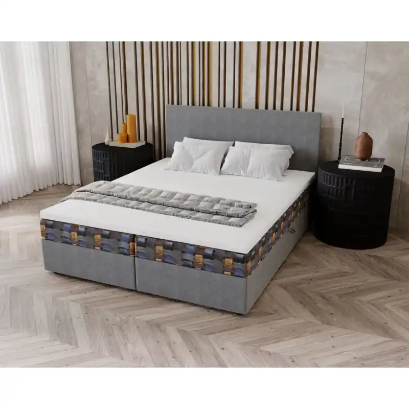 Akční Cena Čalouněná postel 140x200 OTILIE 2 s úložným prostorem - šedá + vzor