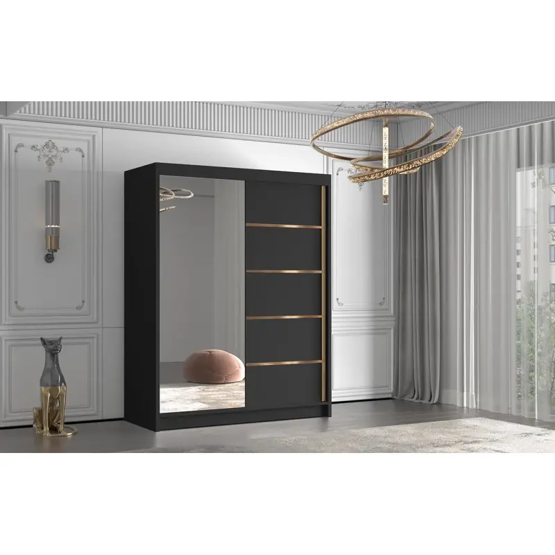 Koupit Online Šatní skříň se zrcadlem MILINA - 150 cm, černá