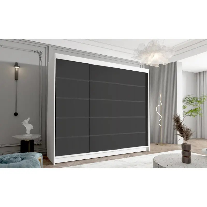 Cenově Výhodný Třídveřová šatní skříň NICA - šířka 250 cm, bílá / černá