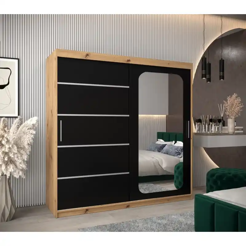Zrcadlová skříň DONICELA 3 - 200 cm, artisan / černá Aktuální