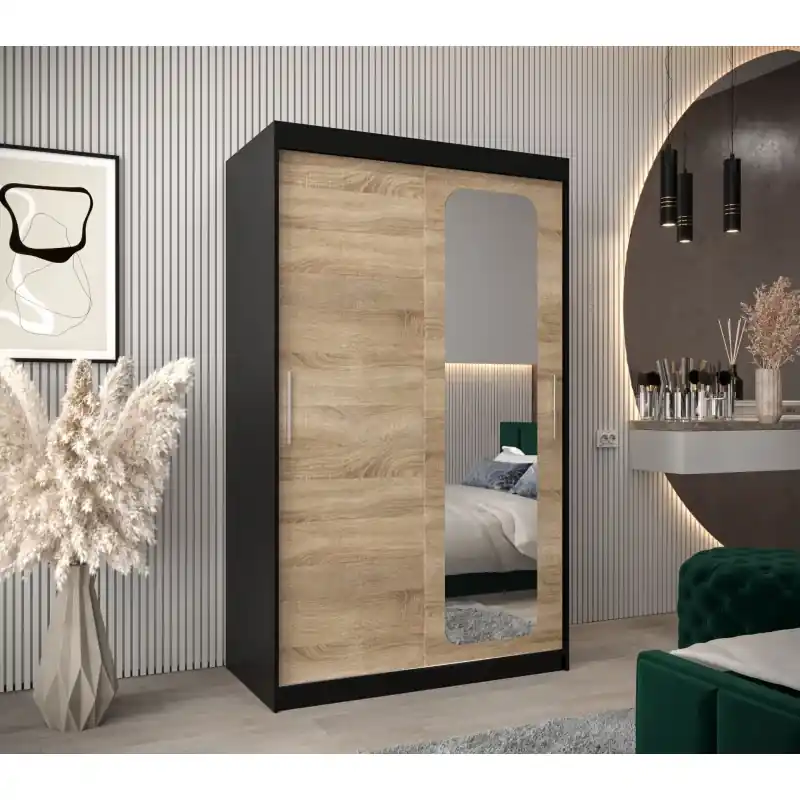 Zrcadlová skříň DONICELA 1 - 120 cm, černá / sonoma Výprodej