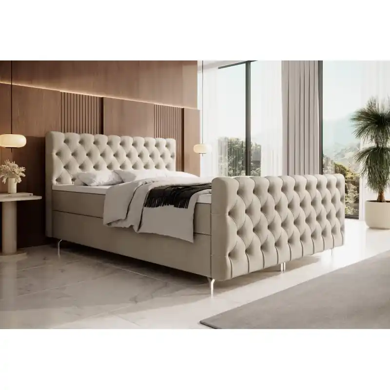Autentický Čalouněná postel 160x200 ADRIA PLUS s úložným prostorem - béžová
