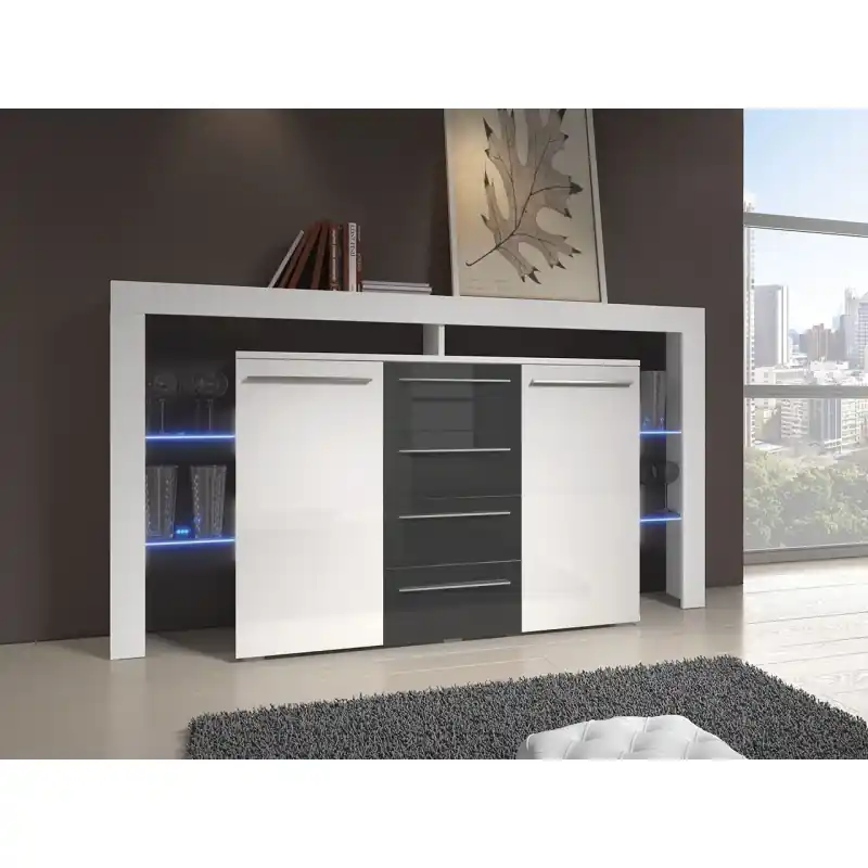Aktuální Kombinovaná komoda s LED osvětlením CLANE 1 - bílá / lesklá šedá