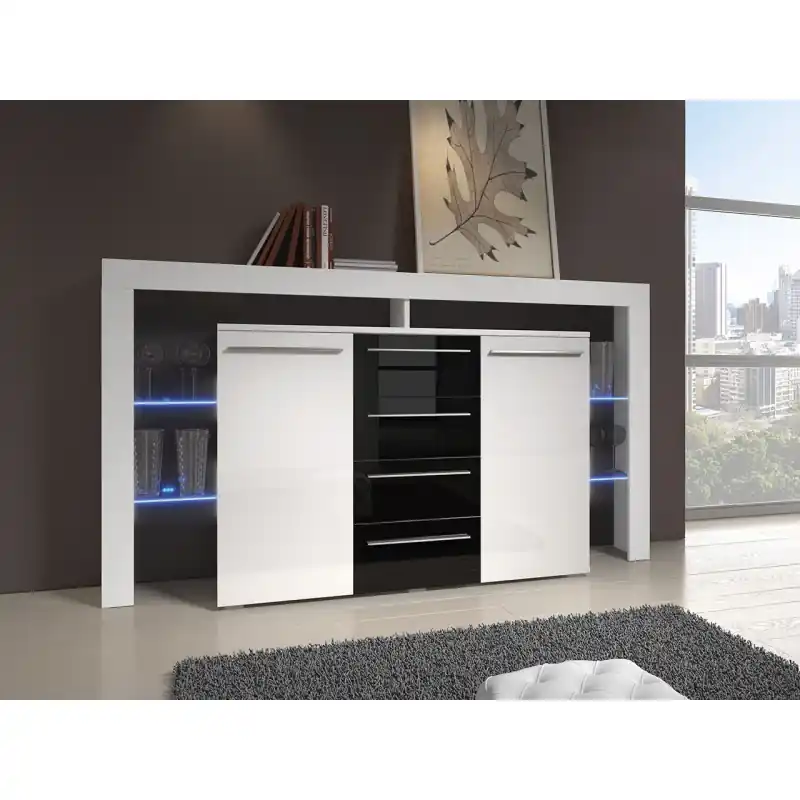 Zlevněný Kombinovaná komoda s LED osvětlením CLANE 1 - bílá / lesklá černá