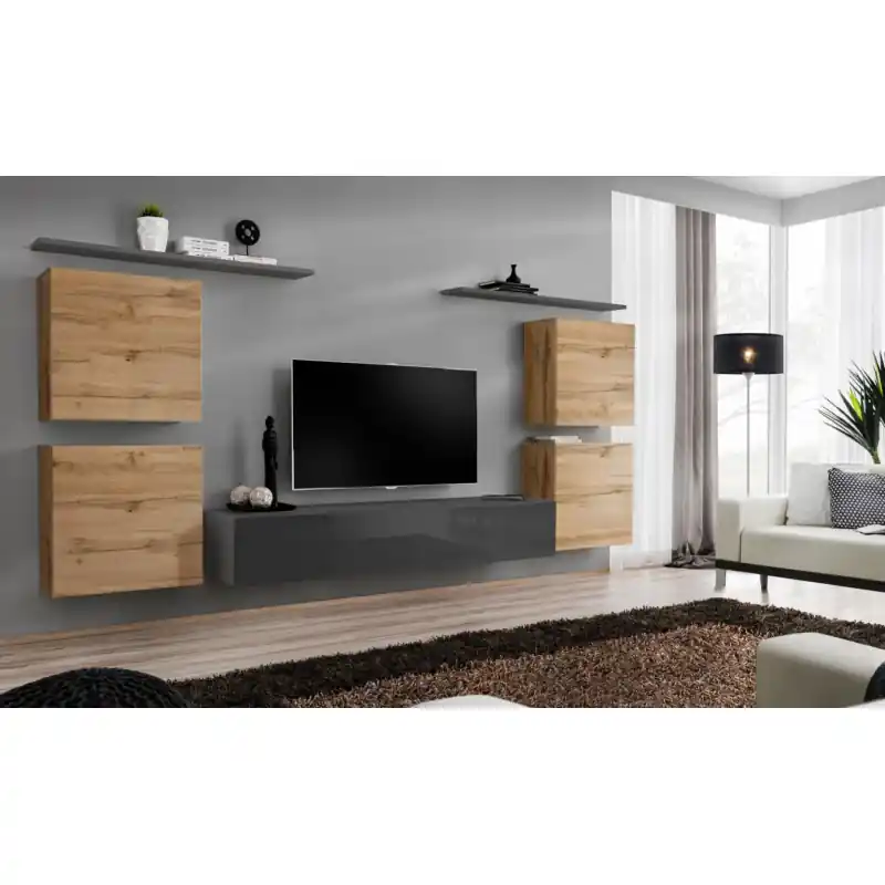Cenový Hit Stěna do obývacího pokoje RIONATA 4 - dub wotan / grafit