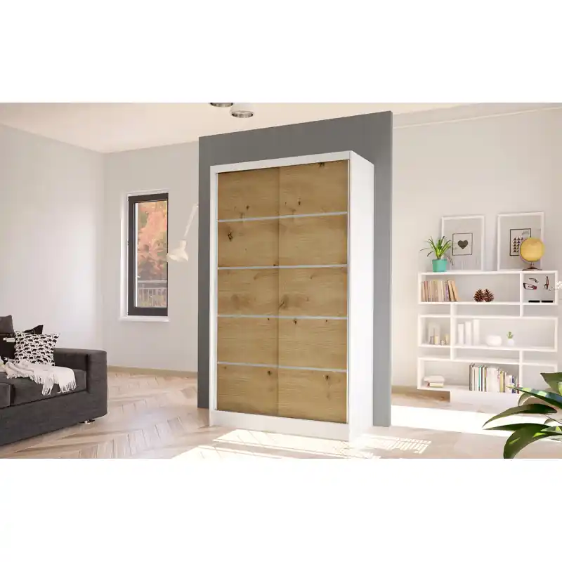 Elegantní šatní skříň ARINI 4 - šířka 100 cm, bílá / dub artisan Rychlé Dodání