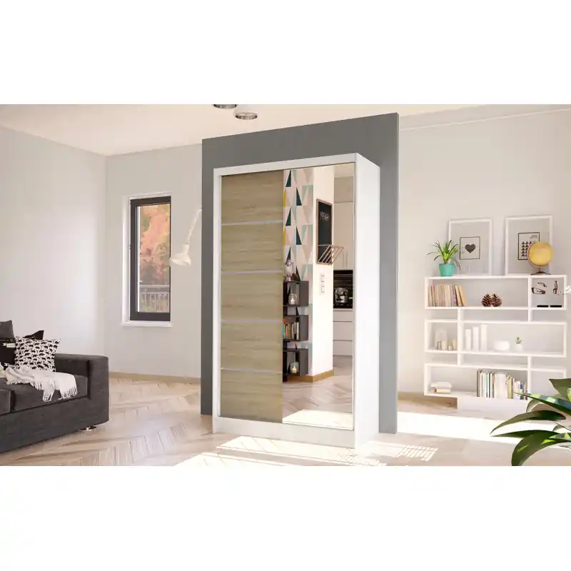 Elegantní šatní skříň ARINI 3 - šířka 100 cm, bílá / dub sonoma Rychlé Dodání