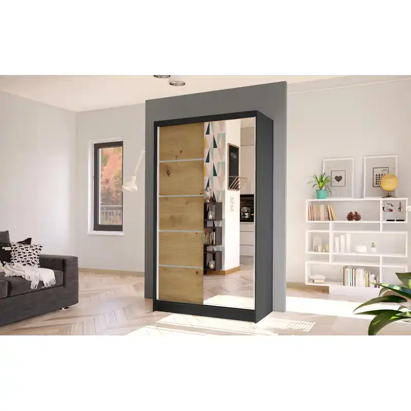 Nejprodávanější Elegantní šatní skříň ARINI 3 - šířka 100 cm, černá / dub artisan