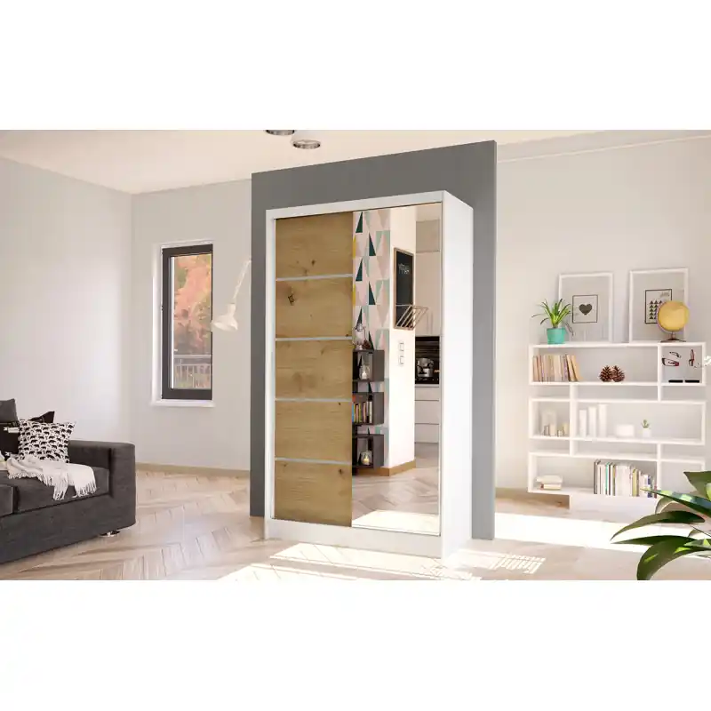 Elegantní šatní skříň ARINI 3 - šířka 100 cm, bílá / dub artisan Odeslání Ihned