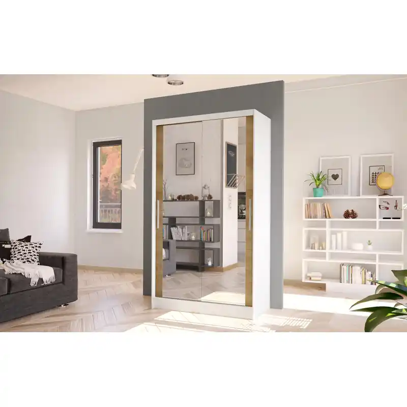 Moderní šatní skříň BRUNO 7 - šířka 100 cm, bílá / dub artisan Víkendová Akce