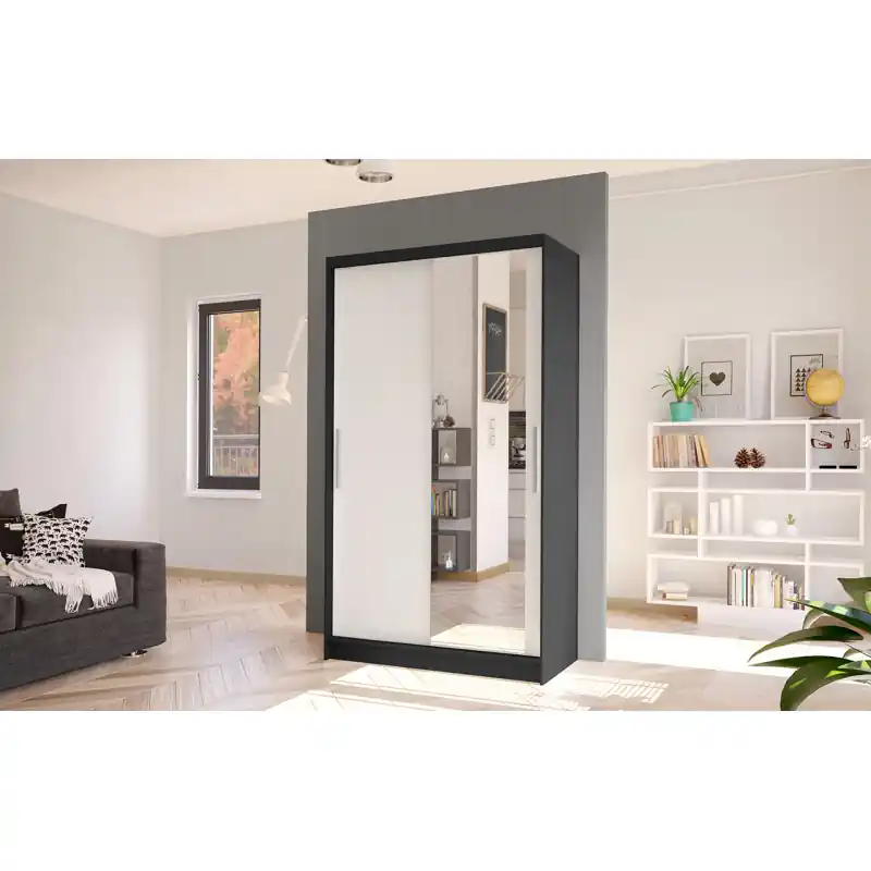 Výprodej Moderní šatní skříň BRUNO 6 - šířka 100 cm, černá / bílá