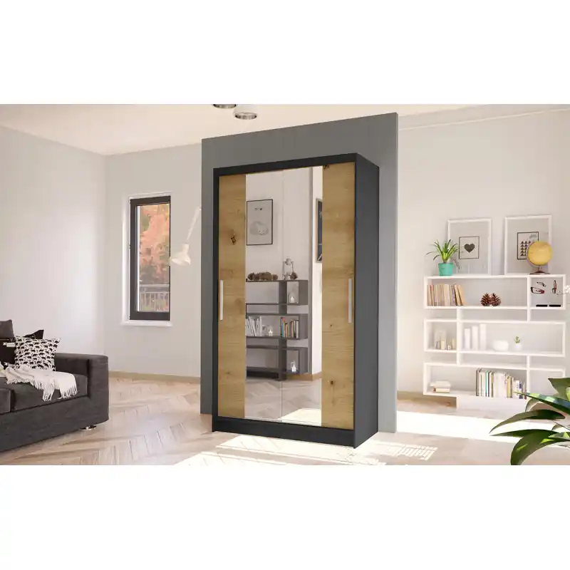 Cenově Výhodný Moderní šatní skříň BRUNO 2 - šířka 100 cm, černá / dub artisan
