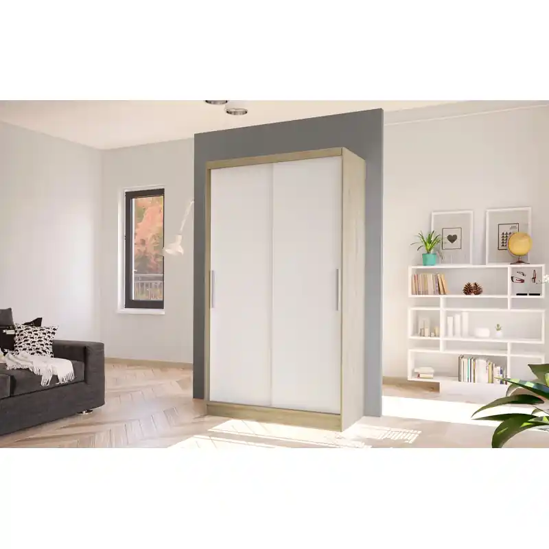 Moderní šatní skříň BRUNO 1 - šířka 100 cm, dub sonoma / bílá Nejlepší Volba