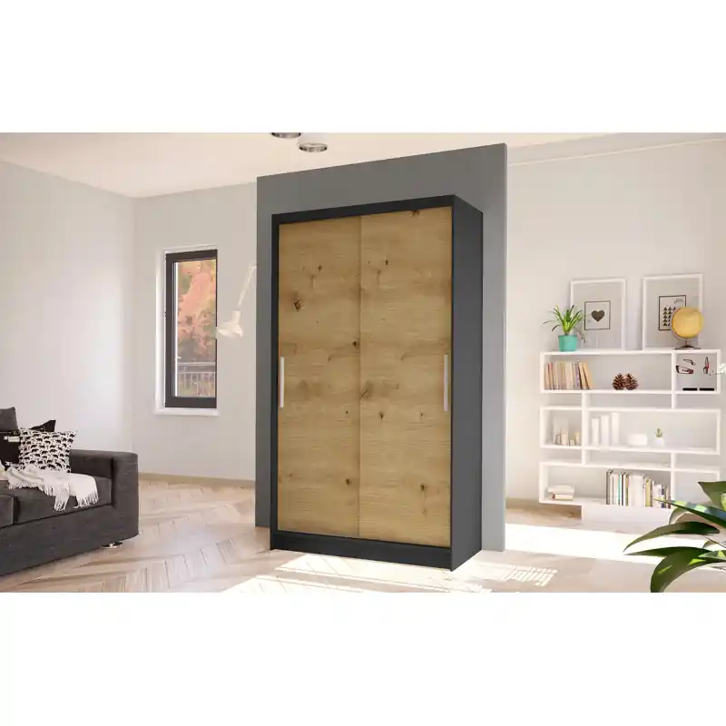 Moderní šatní skříň BRUNO 1 - šířka 100 cm, černá / dub artisan Speciální Cena