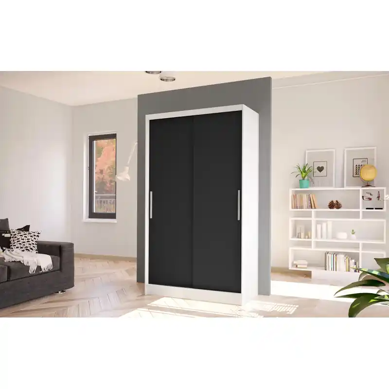 Zlevněný Moderní šatní skříň BRUNO 1 - šířka 100 cm, bílá / černá