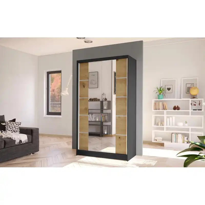 Elegantní šatní skříň ARINI 5 - šířka 100 cm, černá / dub artisan Vrácení Zdarma