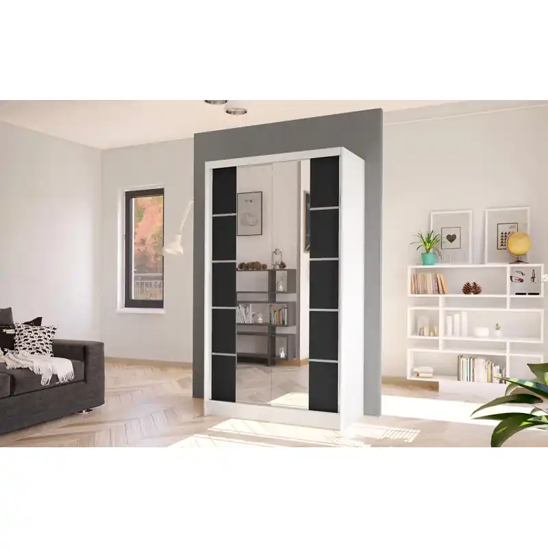 Rychlé Dodání Elegantní šatní skříň ARINI 5 - šířka 100 cm, bílá / černá