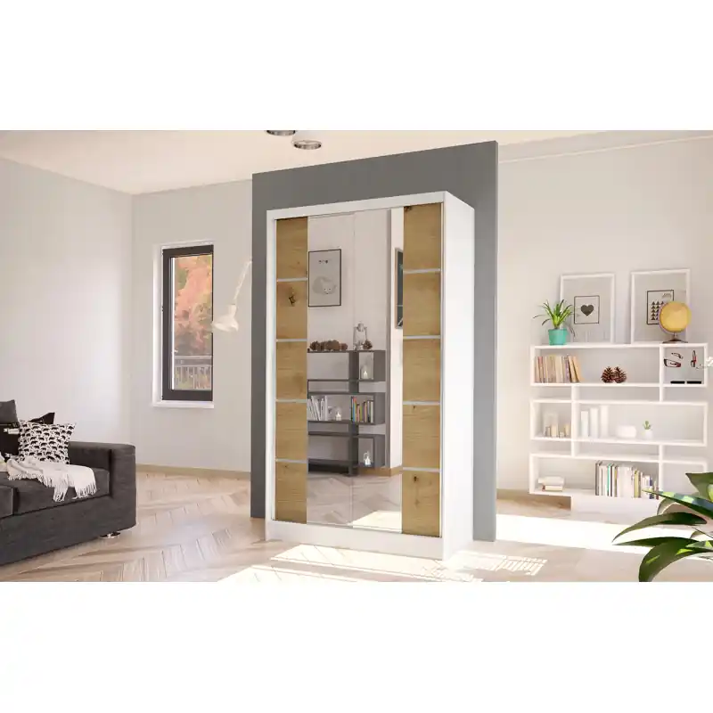 Poslední Šance Elegantní šatní skříň ARINI 5 - šířka 100 cm, bílá / dub artisan